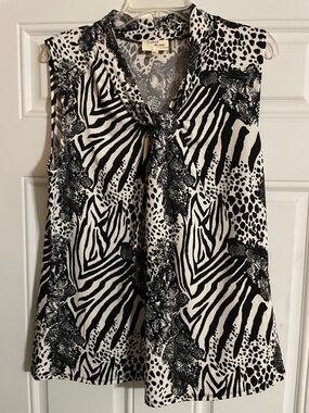 Carol Rose Black and White Animal Print Tie-Neck Camisole
